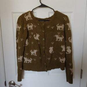 Modcloth green cat print cardigan
